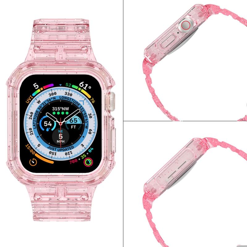 Solid Color Glitter Watch Band (Band Only), Adjustable TPU Transparent Sports Watch Band for Summer, Replacement Sports Watch Case & Band Compatible with Apple Watch, Smartwatch Band, Back to School Gifts