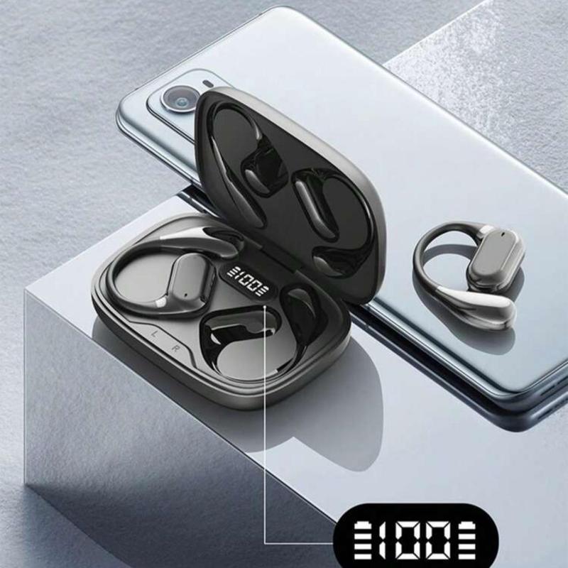 Wireless Ear Hanging Audio Earphone, Touch Volume Control Earphone, Noise Cancelling Headphone with Digital Display Charging Case