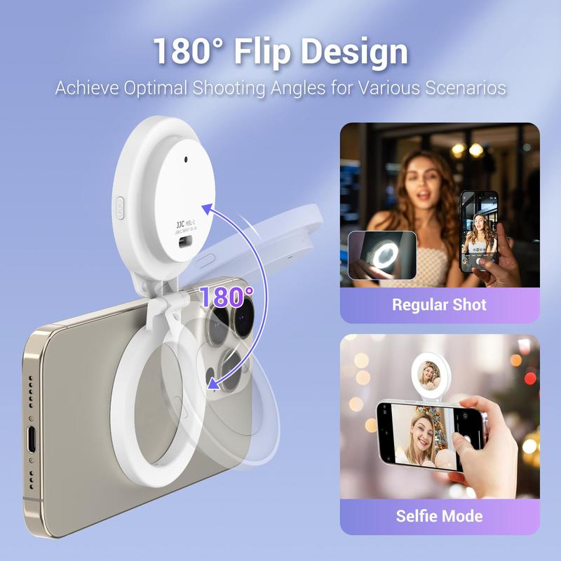 Rechargeable Magnetic LED Selfie Light for Makeup, Vlogging, Live Streaming & Selfies, Mini Ring Light Compatible with iPhone 15, iPhone 14, iPhone 13, iPhone 12, Summer Essentials