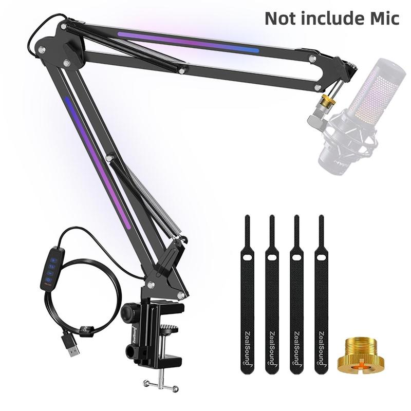 Christmas ZealSound Microphone Arm Stand, USB Powered Mic Arm with RGB Light for QuadCast Blue Yeti Snowball Shure SM7B Rode NT1 Elgato, Rotatable Microphone Stand for Gaming Streaming (Without Mic)