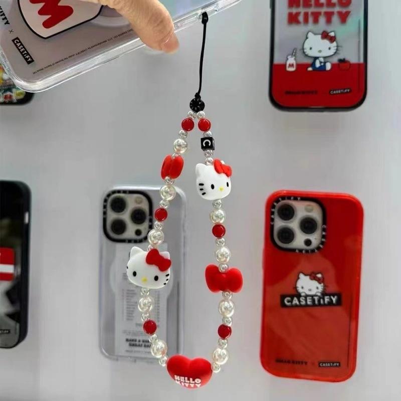 SANRIO Cute Cartoon Cat Beaded Phone Chain, Fashion Beaded Phone Lanyard, Phone Strap for Women & Girls, Mobile Phone Decorative Accessories