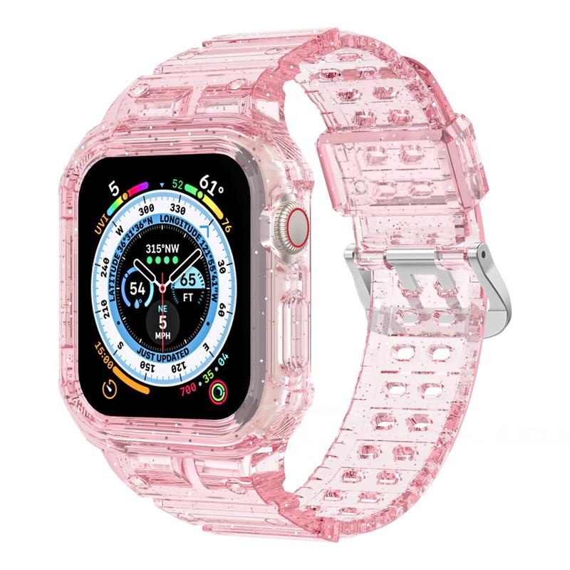 Solid Color Glitter Watch Band (Band Only), Adjustable TPU Transparent Sports Watch Band for Summer, Replacement Sports Watch Case & Band Compatible with Apple Watch, Smartwatch Band, Back to School Gifts