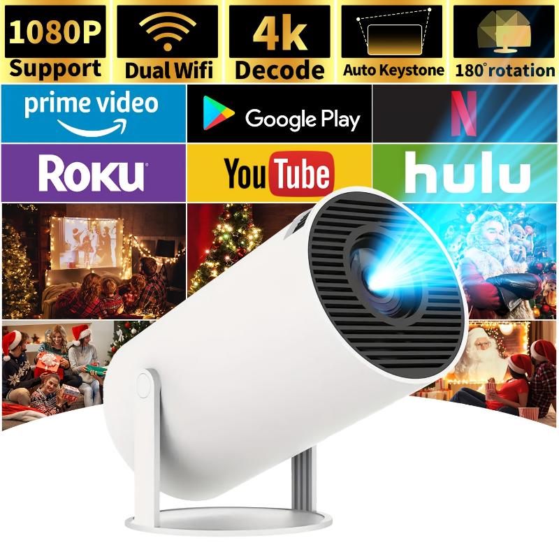 4K 260 ANSI HY300 Pro Mini Portable Projector with WiFi 6, BT 5.0, Screen Adjustment, 180 Degree Rotation, Built-in Android 11.0 OS