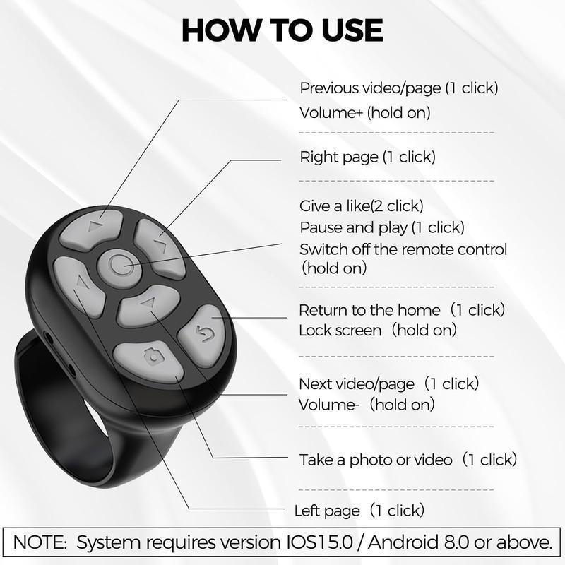 Wireless Remote Control Ring with Digital Display & Charging Case, Rechargeable 7-Button Scrolling Ring Clicker for Smartphones Tablets