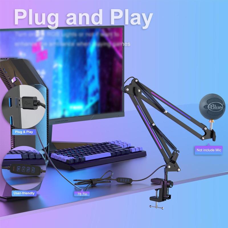 Christmas ZealSound Microphone Arm Stand, USB Powered Mic Arm with RGB Light for QuadCast Blue Yeti Snowball Shure SM7B Rode NT1 Elgato, Rotatable Microphone Stand for Gaming Streaming (Without Mic)