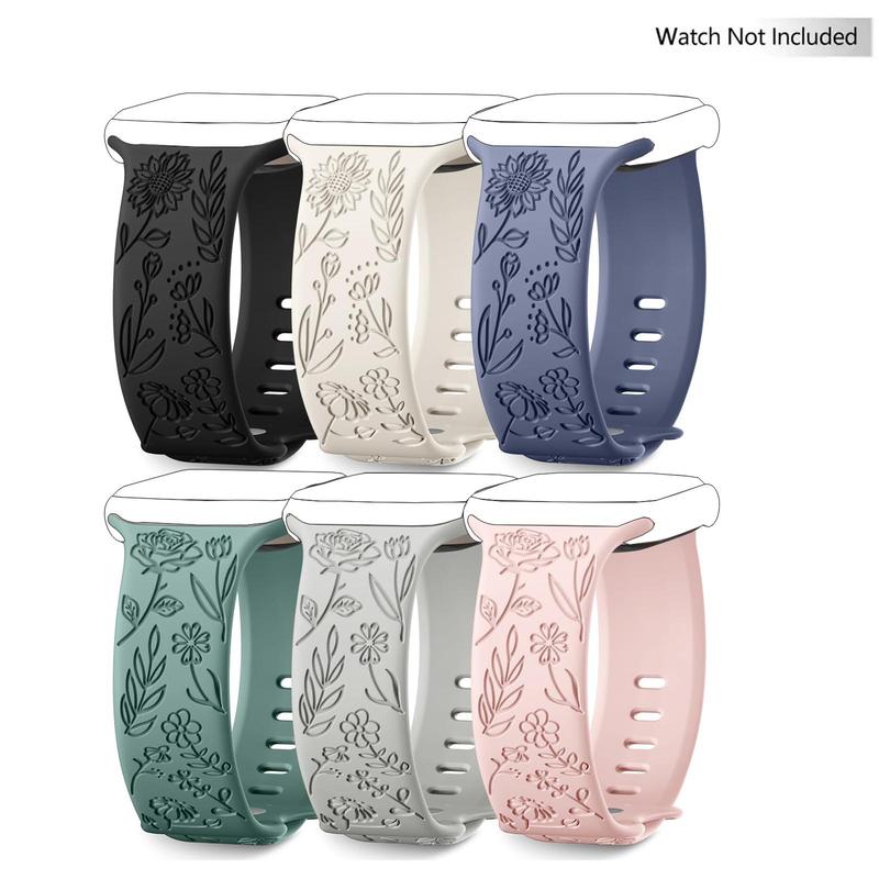 Personalized Floral Engraved Bands for Women, Wearable Accessories Compatible with Watch Band 38mm to 49mm, Soft Silicone Sport Strap for iWatch Bands Series Ultra Ultra 2 SE 9 8 7 6 5 4 3 2 1, Wearable Accessories