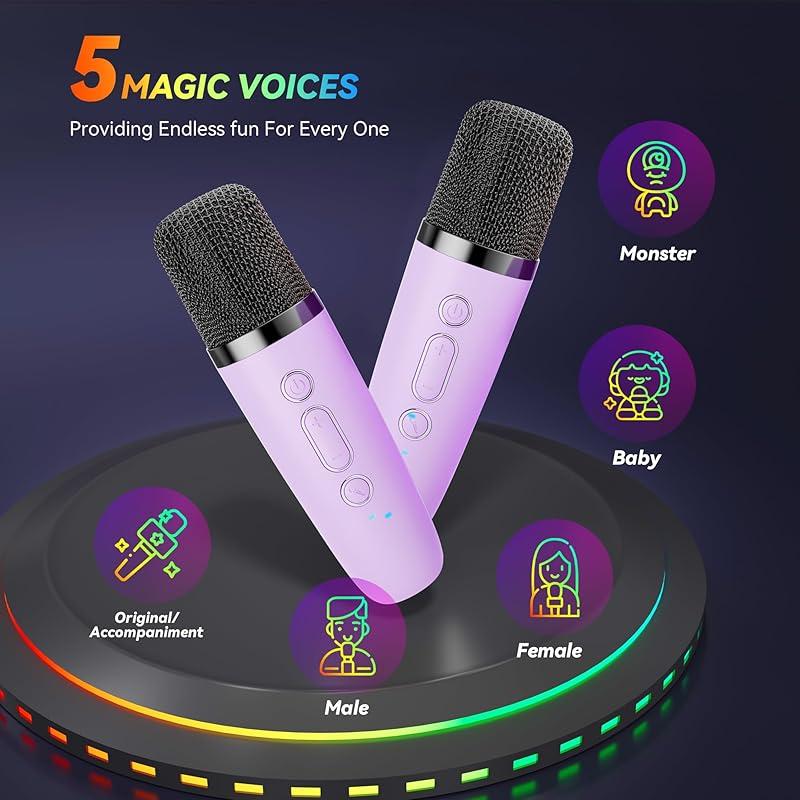 Portable Wireless Audio Speaker with Microphone, Rechargeable Wireless Karaoke Speaker with Handle, Colorful Light LED USB Speaker for Home Party