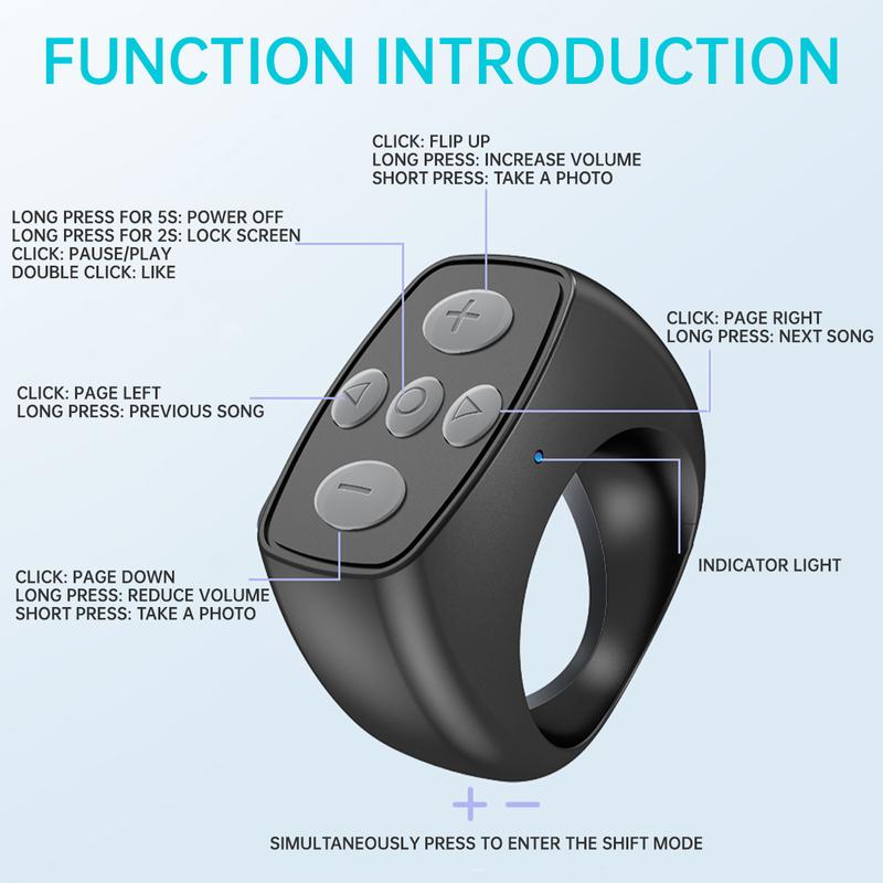 Scrolling Ring for Remote Control for, Page Turner, Camera Video E-book Recording Remote, iPhone, iPad, iOS, Android