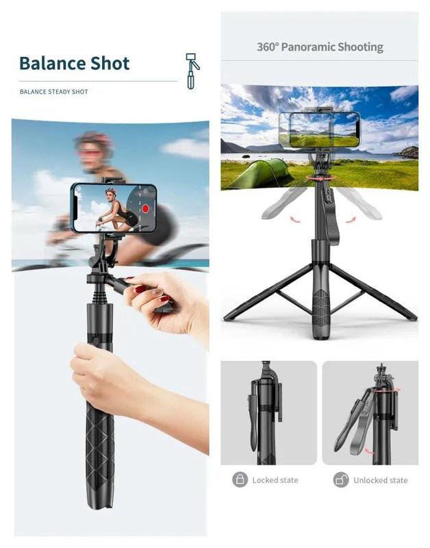 Everything Included- Gimbal Auto Face Tracking- Combo Pack- W  Separate Extendable Selfie Stick Tripod, Remote Control w 2 Piece LED Lights. 360° Rotatable Selfie Stand Camera Phone Tracking Holder, Phone Stabilizer Selfie Accessories Cellphone Smartphone