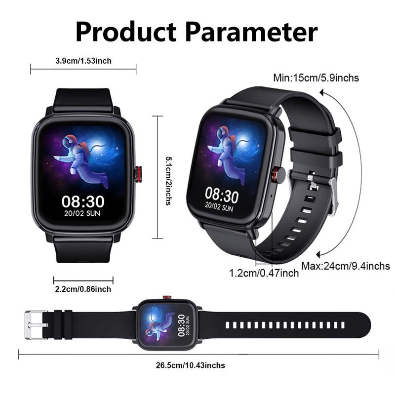 Multi-functional Men's and Women's Smartwatch for Android and iPhone Trendy Fitness Tracker 1.85 inch HD Touch Screen IP68 Waterproof Receive Dial Calls Heart Rate Blood Pressure Detector Calculator Alarm Clock Stopwatch Weather