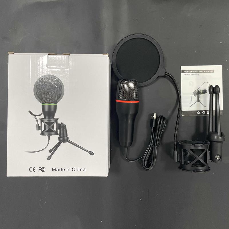 USB Microphone Kit, Professional Condenser Microphone with RGB Light, Noise Cancelling Microphone with Tripod Stand for Media, Gaming, Live, Recording