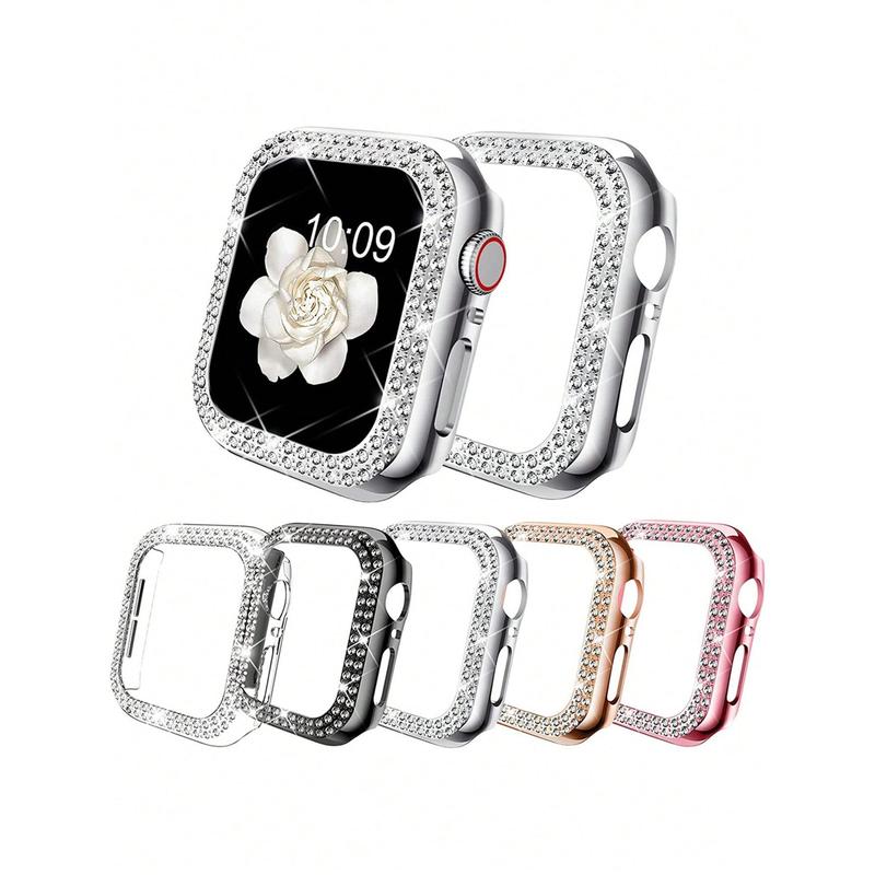 5pcs Set Diamond Decor Stylish Shockproof PC Hollow Watch Case Protective Cover, Compatible With Apple Watch Series Ultra SE 1-10 38 40 41 42 44 45 46 49mm