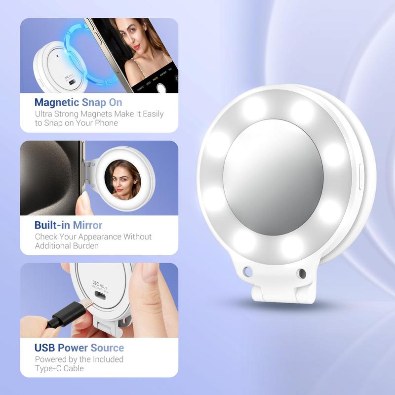 Rechargeable Magnetic LED Selfie Light for Makeup, Vlogging, Live Streaming & Selfies, Mini Ring Light Compatible with iPhone 15, iPhone 14, iPhone 13, iPhone 12, Summer Essentials