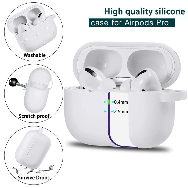 Silicone AirPods Pro Case Cover with Keychain, 1 Box Full Protective Silicone Skin Accessories for Women Men Girl, Front LED Visible Protective Case Cover Compatible with Apple 2019 Latest AirPods Pro