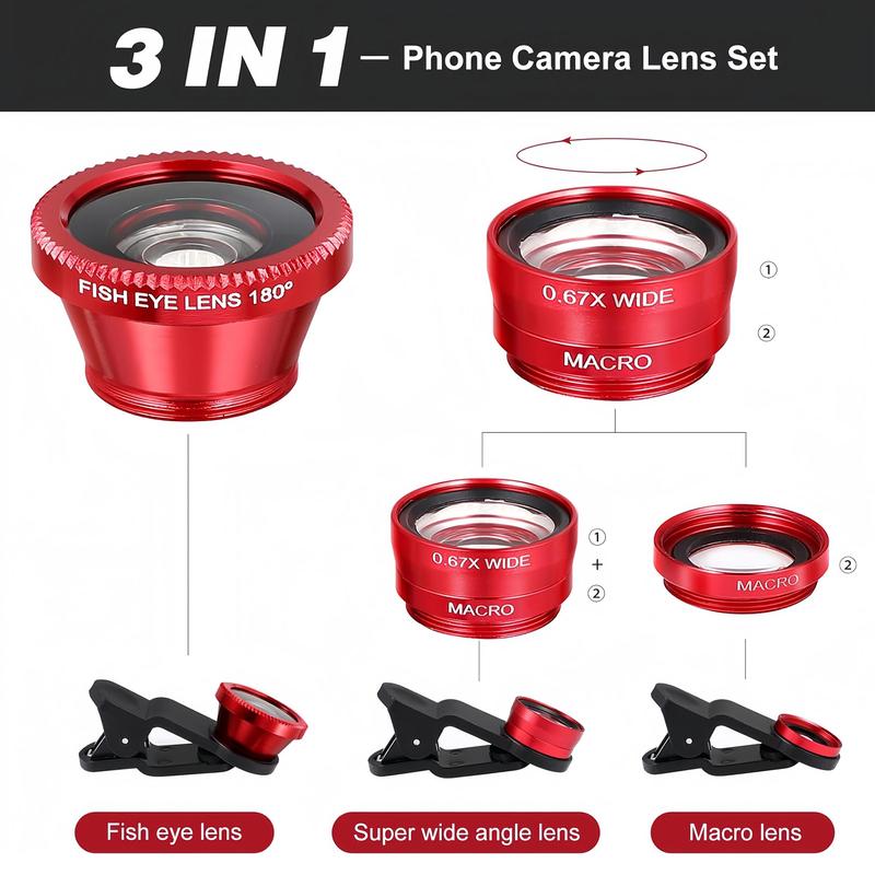 Fisheye Wide Angle Lens, 1 Set 180 Degree Universal Mobile Phone Lens, Mobile Phone Accessories for Smartphone, Phone Accessories