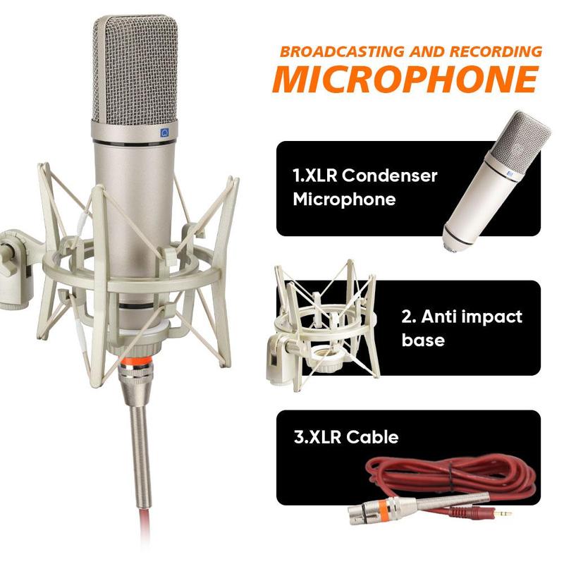 U87 Vocal Condenser Microphone, 1 Set Desktop Suspended Microphone with Mic Base & Mic Cable, Professional Microphone for Live Recording & Vocal Music Studio