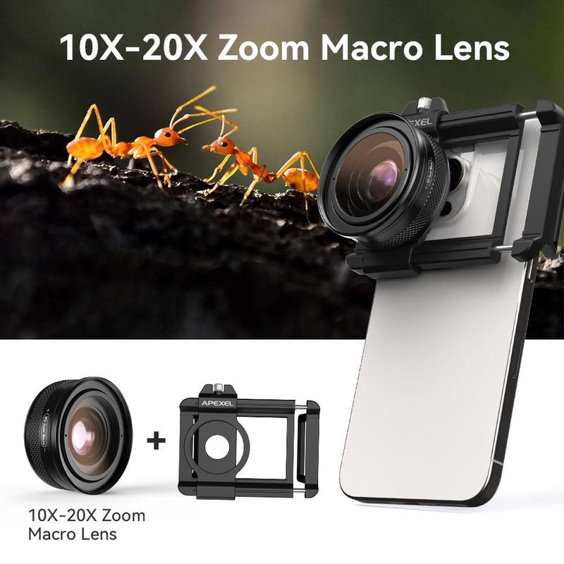 APEXEL 10X-20X Zoom Macro Lens, Professional Lens with Phone Clip, Phone Accessories for Smartphones, Mobile Phone Accessories