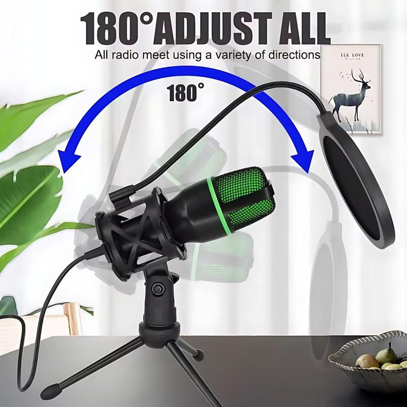 USB Microphone Kit, Professional Condenser Microphone with RGB Light, Noise Cancelling Microphone with Tripod Stand for Media, Gaming, Live, Recording