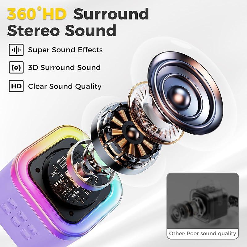 Portable Wireless Audio Speaker with Microphone, Rechargeable Wireless Karaoke Speaker with Handle, Colorful Light LED USB Speaker for Home Party