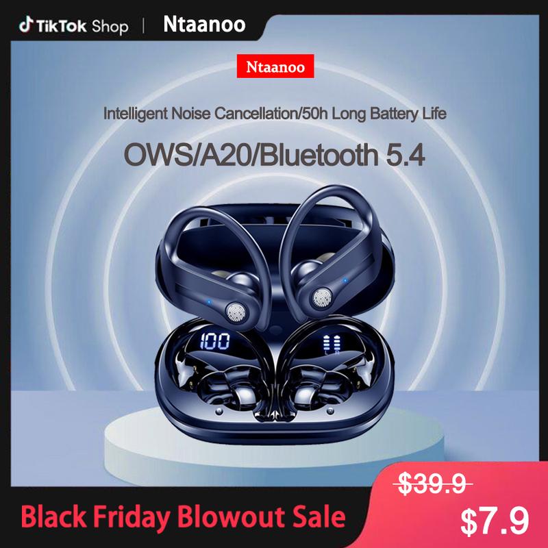 [Black Friday] Ntaanoo Smart Earbuds, Bluetooth 5.3 Earbuds with Noise-Cancelling Microphone, Bluetooth Earbuds with Bass Stereo Sound, 50 Hours Playtime, LED Display, IP7 Waterproof Over-Ear Earbuds, Ideal for Sports, Running, and Workouts.