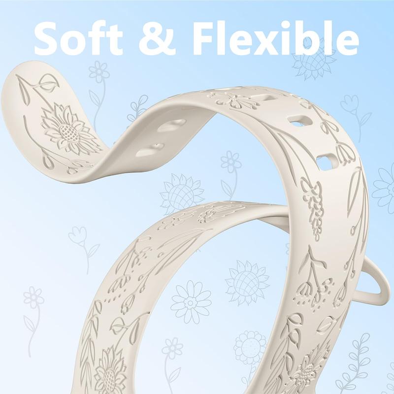 Personalized Floral Engraved Bands for Women, Wearable Accessories Compatible with Watch Band 38mm to 49mm, Soft Silicone Sport Strap for iWatch Bands Series Ultra Ultra 2 SE 9 8 7 6 5 4 3 2 1, Wearable Accessories