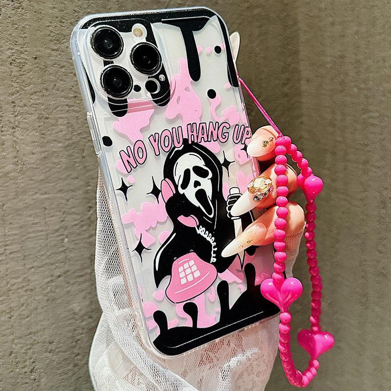 Cartoon Ghost Pattern Phone Case with Lanyard, Decorative Phone Protector Cover, Phone Accessories Compatible with iPhone 16 15 14 13 12 11 Plus Pro Pro Max