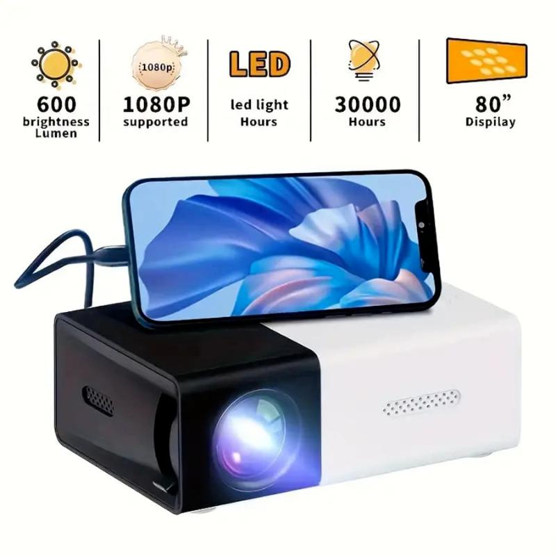 HUHU HD Projector, Portable Outdoor Mini Movie Projector, Compatible With USB, AV, TV Audio Colorful