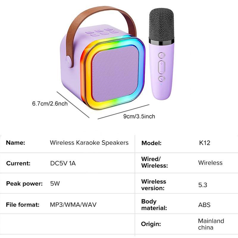 Portable Wireless Audio Speaker with Microphone, Rechargeable Wireless Karaoke Speaker with Handle, Colorful Light LED USB Speaker for Home Party