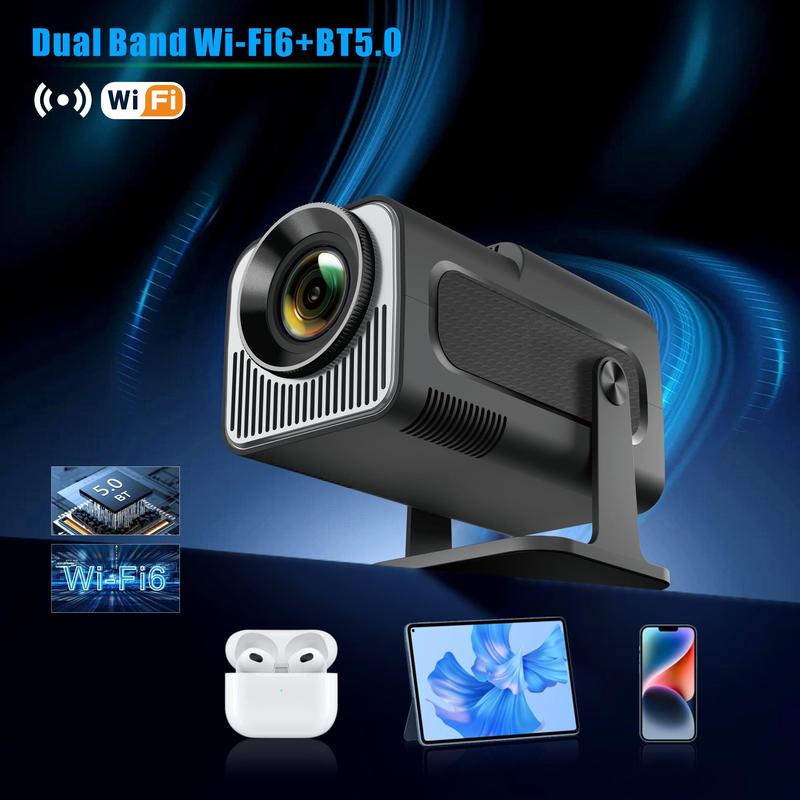 Smart Projector, 1080P WiFi 6 BT Native Mini Projector, 15000 Lumen Android 11.0 OS Projector with 270° Adjustable Stand, Portable Outdoor Movie Projector