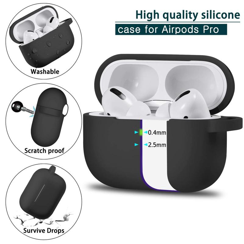 Silicone AirPods Pro Case Cover with Keychain, 1 Box Full Protective Silicone Skin Accessories for Women Men Girl, Front LED Visible Protective Case Cover Compatible with Apple 2019 Latest AirPods Pro