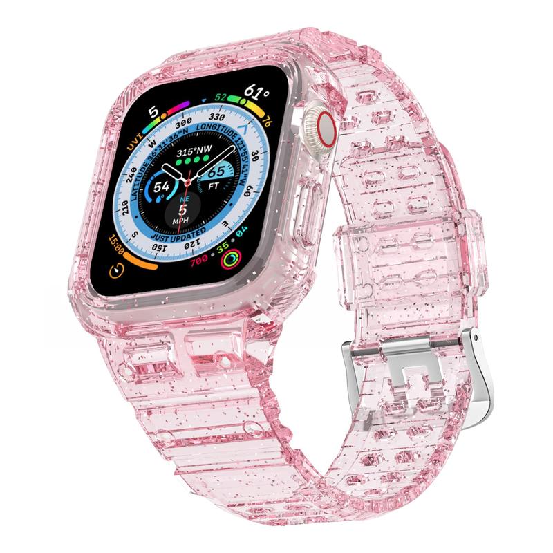 Solid Color Glitter Watch Band (Band Only), Adjustable TPU Transparent Sports Watch Band for Summer, Replacement Sports Watch Case & Band Compatible with Apple Watch, Smartwatch Band, Back to School Gifts