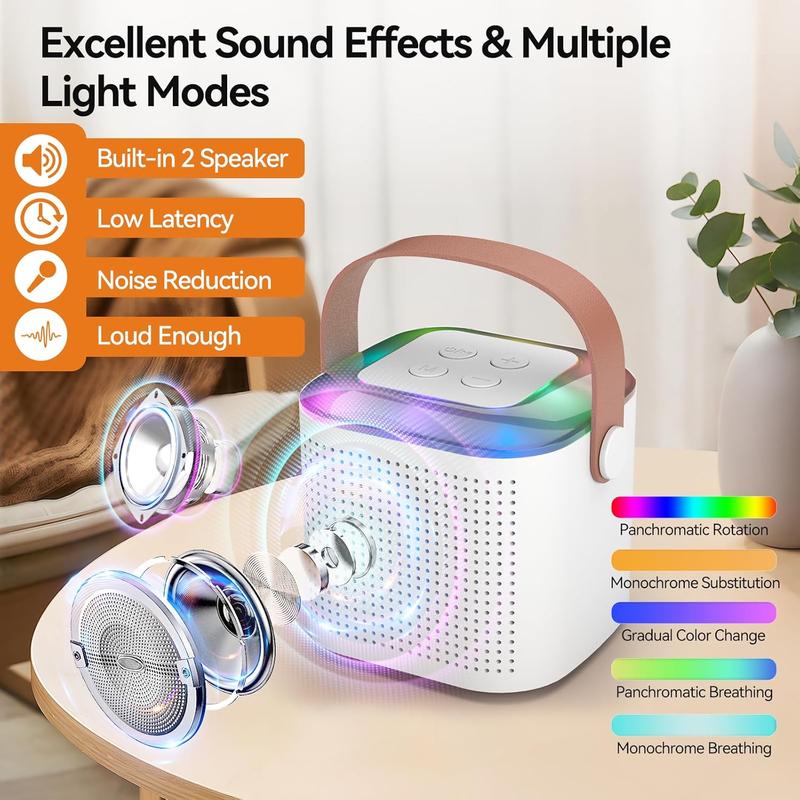 Summer Wireless Karaoke Speaker With Wireless Microphone & LED Light for Fall Gift, Wireless BT Speaker With LED Ambient Light, Speakers Karaoke, Electronics Outdoor Speaker, Karaoke Machine For Home Party Birthday Gift, Mini Microphone