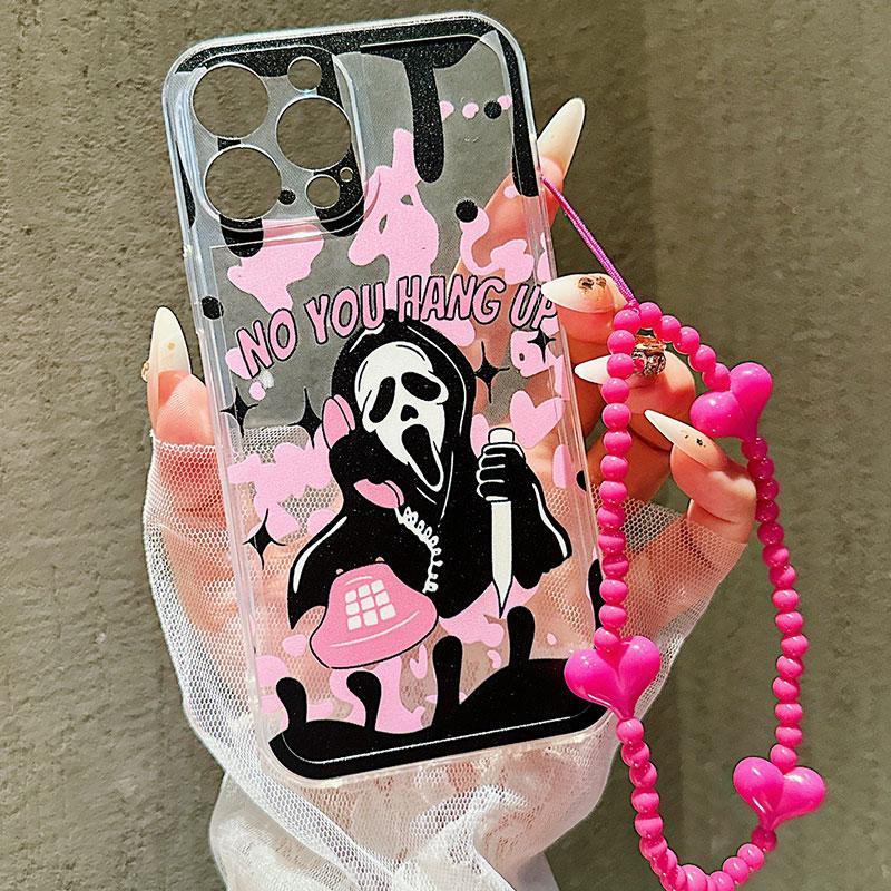 Cartoon Ghost Pattern Phone Case with Lanyard, Decorative Phone Protector Cover, Phone Accessories Compatible with iPhone 16 15 14 13 12 11 Plus Pro Pro Max