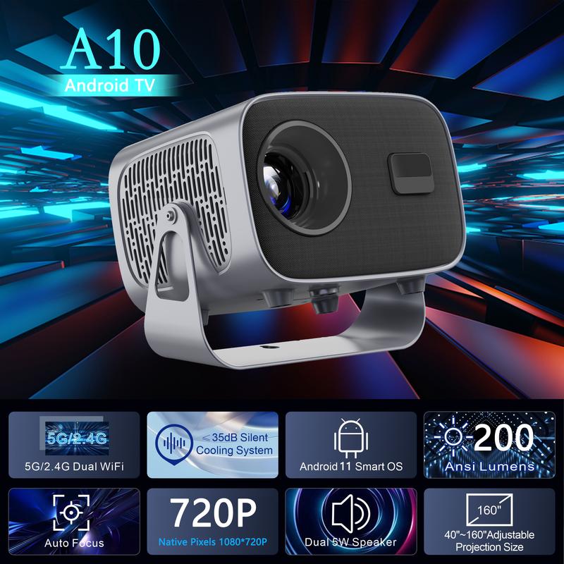 4K Mini Projector 16000 Lumen LED 1080P WiFi Bluetooth UHD Portable Home Theater, 2.4 5G WiFi Smart Projector 4K  200 ANSI, 200 Inch Screen, Built-in speaker, Auto Keystone Correction Portable Projector, BT 5.2, 360 Degree Flip, Home Video Projector