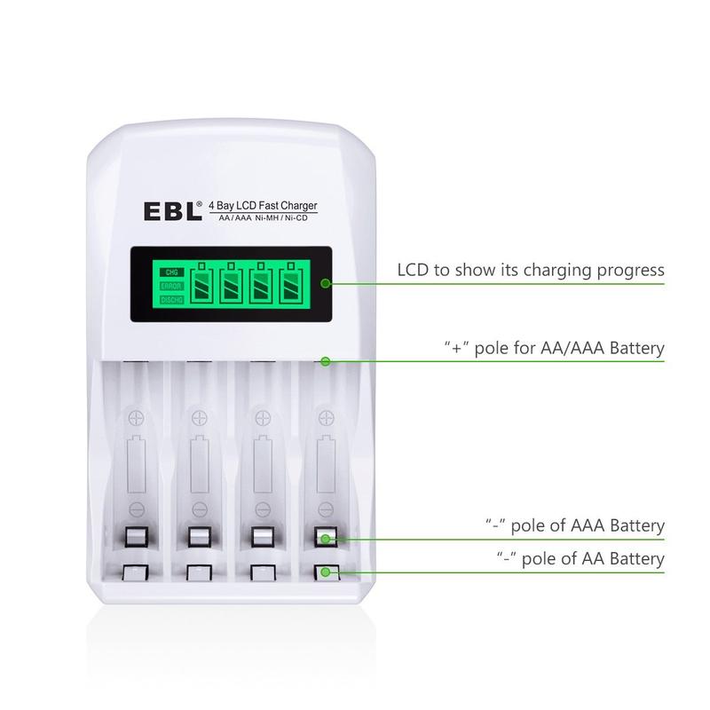 EBL Rechargeable AA AAA Batteries with 907 Individual Battery Charger