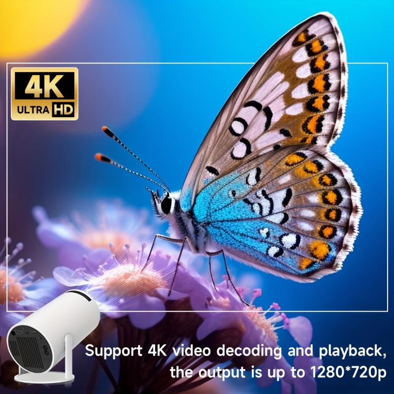 HY300 Mini 4K Android 11.0 Projector - 1080P & 720P Resolution, 200ANSI Brightness, Portable Wireless Design, 180° Adjustable Projection Angle, Ideal for Home & Outdoor Cinema Entertainment