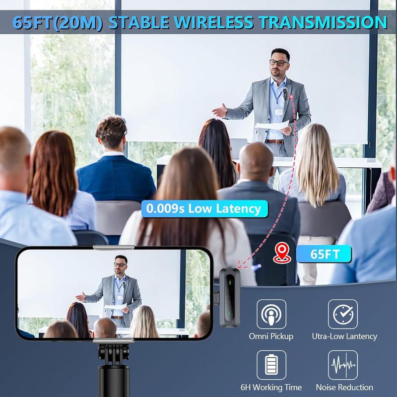 Wireless Microphone, Professional Wireless Microphone for iPhone & Android Phone, Lapel Mic for Video Recording, Teaching, Interviews, Podcast, Mini Microphone