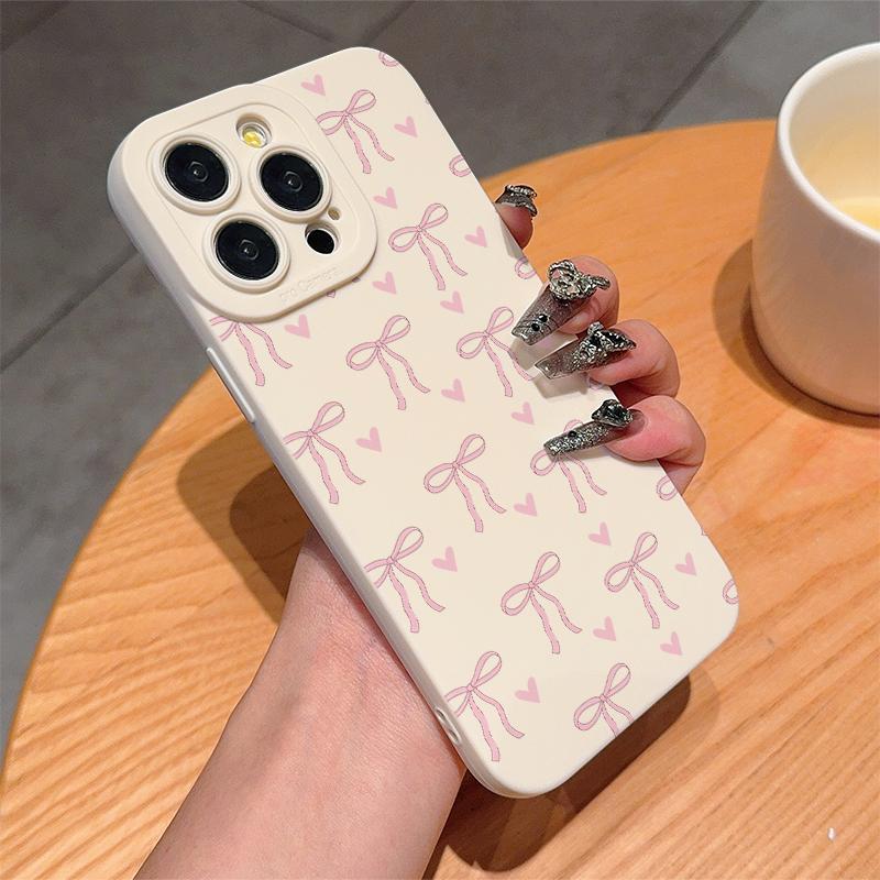 Bow & Heart Pattern Phone Case, 1 Count Anti-drop Phone Protective Case, Total Protective Shockproof Phone Cover for iPhone 11 12 13 14 15 16 Series