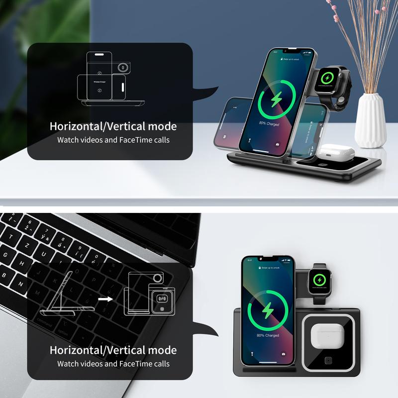 3-in-1 Wireless Charger, 15W Fast Wireless Charger, Foldable & Portable Design Wireless Charging Station for iPhone & Samsung Phone & iWatch & AirPods Series Foldable Wireless