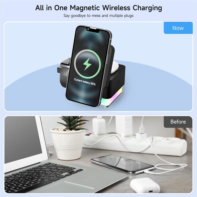 3 In 1 Wireless Charging Station, 15W Fast Charging Stand, Multifunctional Magnetic Charging Stand Compatible with iPhone, iWatch, AirPods Series, Stocking Fillers Gift