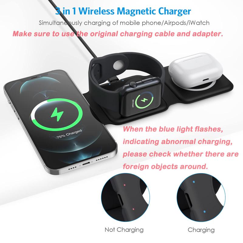 Charging Station for Christmas Gift, Black Friday, Magnetic Foldable 3 in 1 Mag-Safe Charger, Fast Travel Wireless Charging Station for iPhone 15 14 13 12  Series,for iWatch,for AirPods, christmas gift ideas Black Friday Deals tiktok shop store