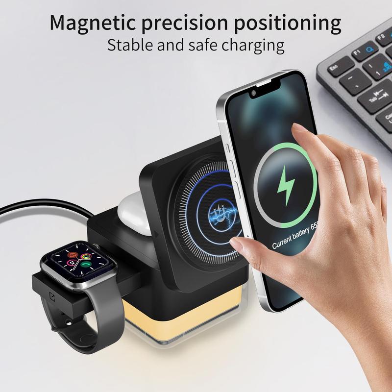 3 In 1 Wireless Charging Station, 15W Fast Charging Stand, Multifunctional Magnetic Charging Stand Compatible with iPhone, iWatch, AirPods Series, Stocking Fillers Gift