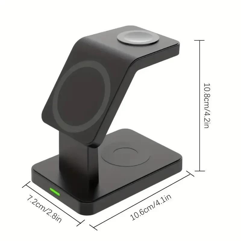 3 in 1 Magnetic Wireless Charger Stand, 15W Fast Charging Station, Multifunctional Charging Station for iPhone, Watch & Earphone