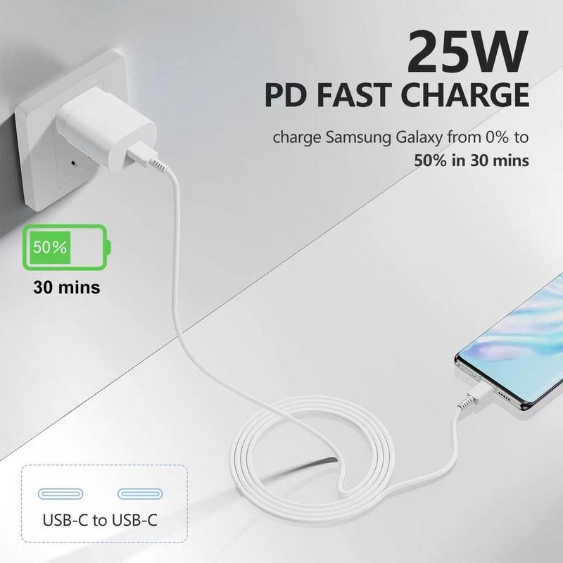 25W Type-C Portable Charger with USB-C to USB-C Charger Cable, Fast Charging Smartphone Charger, Phone Accessories Compatible with Galaxy S23 Ultra S23 S23+ S22 Phones, Portable Chargers with Cable