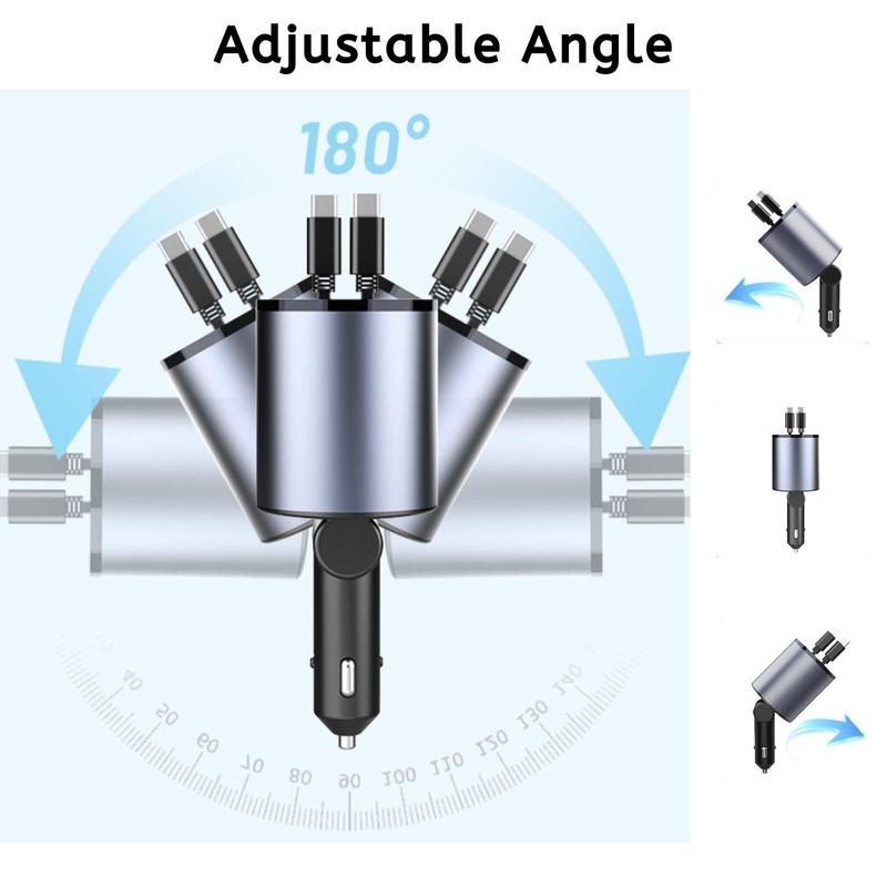 4 In 1 Mobile Phone Charging Car Charger, Adjustable Cellphone Car Charger with Dual Retractable Cable, Portable Smartphone Charger Compatible With iPhone 14 13 12 11 Pro Max XS MAX Electronic Devices, Stocking Fillers Gift