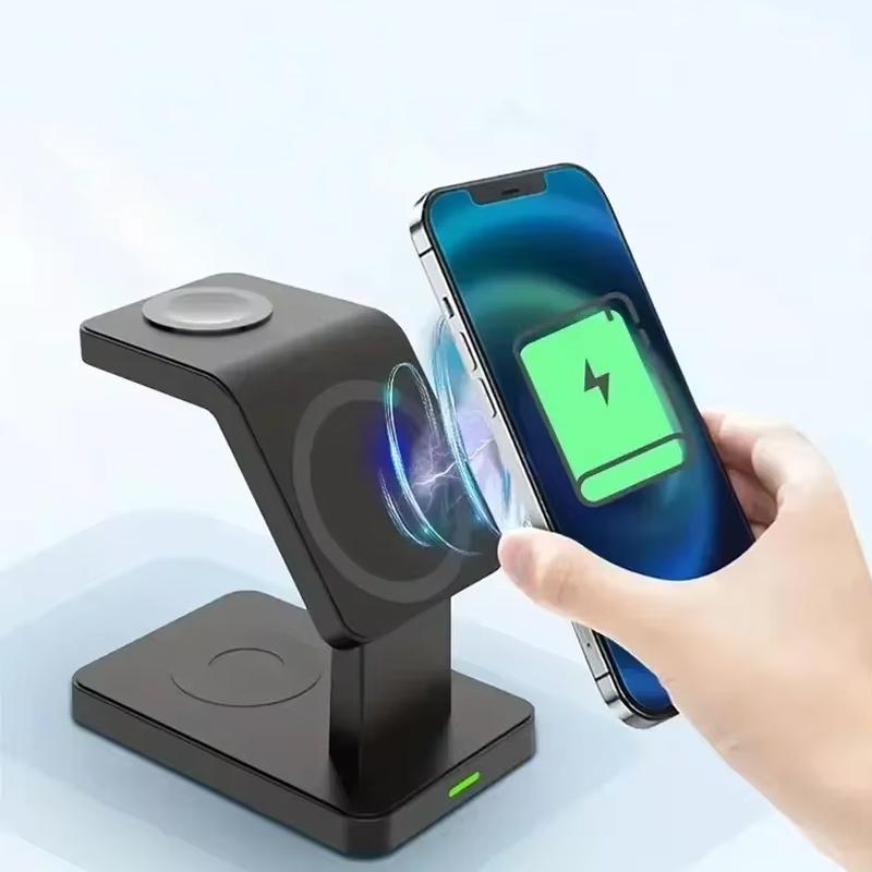 3 in 1 Magnetic Wireless Charger Stand, 15W Fast Charging Station, Multifunctional Charging Station for iPhone, Watch & Earphone