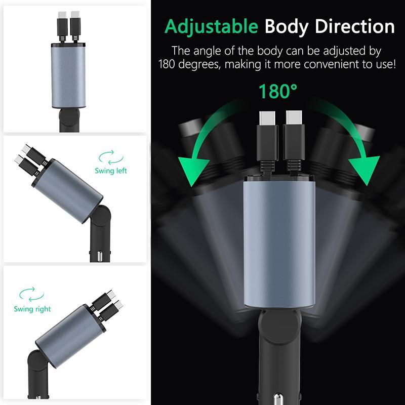 4 in 1 Retractable Car Charger, 1 Count 2 Retractable Cables & USB Car Charger, Compatible with iPhone 16 15 14 13 12 11, Galaxy, Pixel