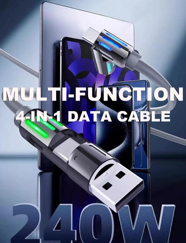 Christmas gift 4-in-1 Mult USBCharging Cable with USB A,Type C,Lightning -MAX 240W Fast Charging& Data Sync for iPhone 16 15, iPadPro, Samsung & Laptops