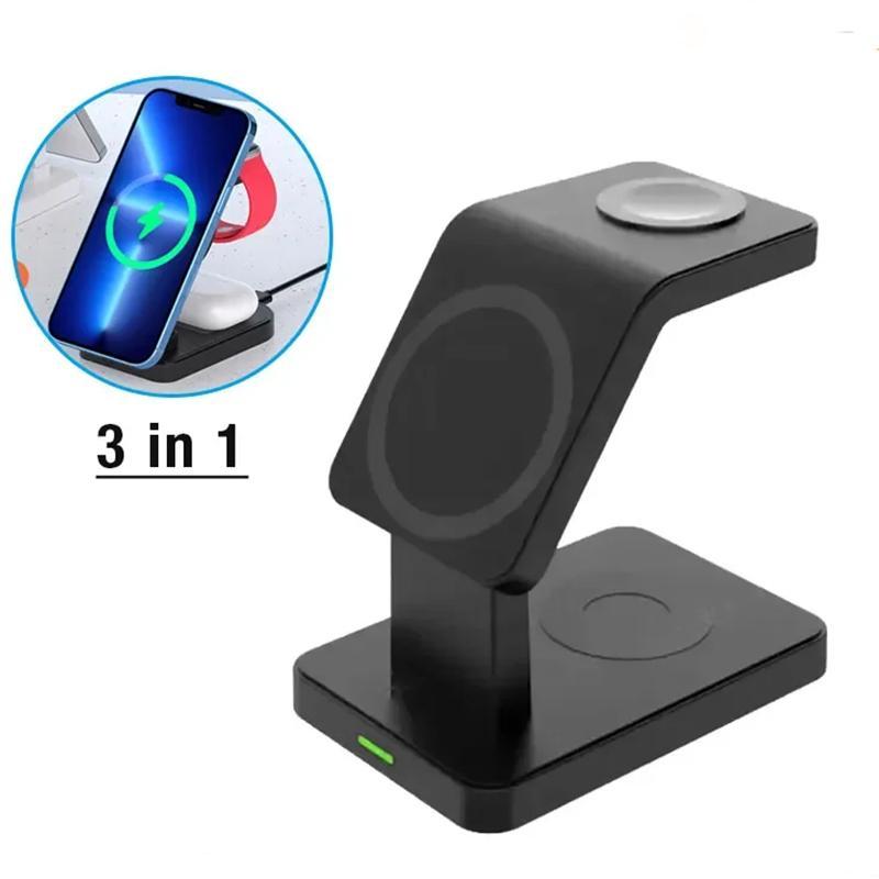 3 in 1 Magnetic Wireless Charger Stand, 15W Fast Charging Station, Multifunctional Charging Station for iPhone, Watch & Earphone