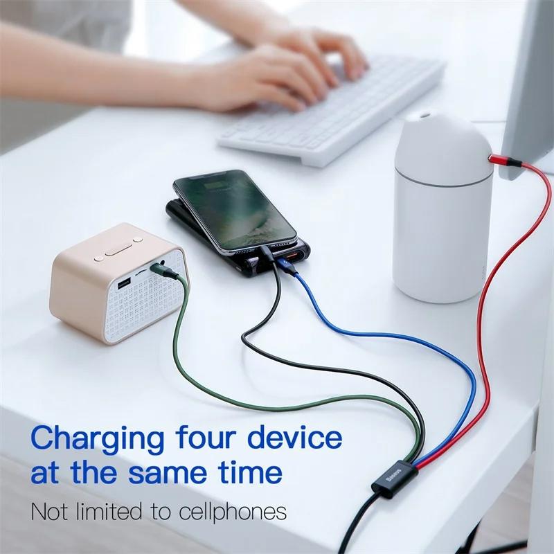 Multifunctional Charging Cable 4 in 1 Nylon Braided Fast Charging 4ft USB Cable Adapter with Lightning Type C Micro USB Ports for iPhone iPod Samsung LG Phone Tablet and More